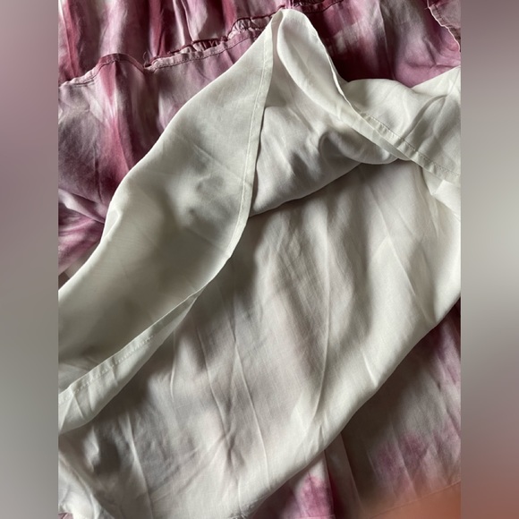 TIE DYE V NECK SHORT RUFFLE SLEEVE MIDI DRESS - PINK/WHITE - Picture 3 of 7